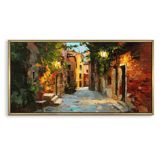 European Street Wall Art, HD Canvas Print, Golden Floater Framed, Ready to Hang, (24 In x 48 In). (EURP-WA-63)