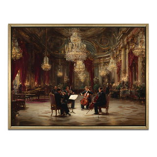 Classical Quartet in Grand Hall Painting – Golden Framed HD Canvas Print – Ready to Hang – Wall Art for Living Room, Bedroom – Size: 4 Ft x 3 Ft (MUS006)