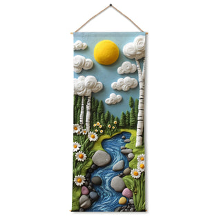 Kids Felt Nature Tapestry - Cute Sunny Forest & River Wall Hanging – Decorative Wall Art for Kids room – Size: 24 x 60 Inches (KIDS08)