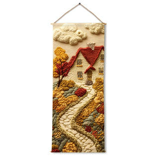 Fall House Scenic Tapestry – Rustic Autumn Wall Hanging – Decorative Wall Art for Kids room – Size: 24 x 60 Inches (KIDS01)