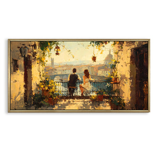 Florence Balcony at Sunset – Romantic Scene Wall Art, HD Canvas Print, Golden Floater Framed, Ready to Hang, (24 In x 48 In) (COWA06)