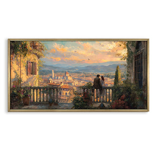 Florence Balcony at Sunset – Romantic Scene Wall Art, HD Canvas Print, Golden Floater Framed, Ready to Hang, (24 In x 48 In) (COWA07)