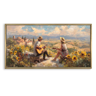 Folk Musicians on Tuscan Hilltop – Romantic Scene Wall Art, HD Canvas Print, Golden Floater Framed, Ready to Hang, (24 In x 48 In) (COWA12)