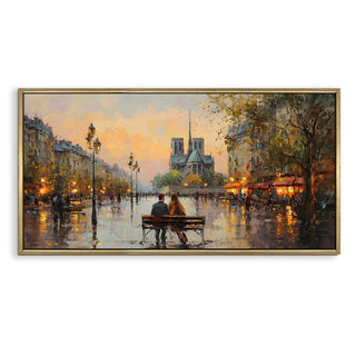 Paris Street Artist at Sunset Wall Art, HD Canvas Print, Golden Floater Framed, Ready to Hang, (24 In x 48 In) (COWA02)