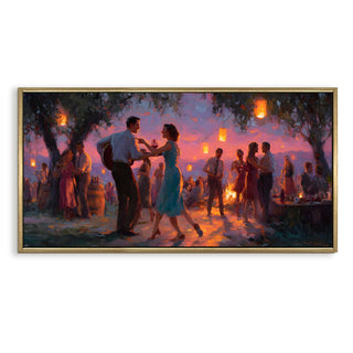 Twilight Dance Under Lanterns – Romantic Scene Wall Art, HD Canvas Print, Golden Floater Framed, Ready to Hang, (24 In x 48 In) (COWA11)