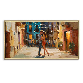 Café de Romance – Dancing in the Midday Light – Romantic Scene Wall Art, HD Canvas Print, Golden Floater Framed, Ready to Hang, (24 In x 48 In) (COWA13)