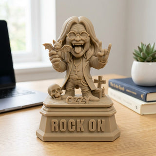 Rock On (Rock Star) desk trophy on a home office desk