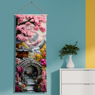 Cherry Blossom Bridge Canvas Wall Hanging – Decorative Wall Art for Kids room – Size: 24 x 60 Inches (KIDS03)