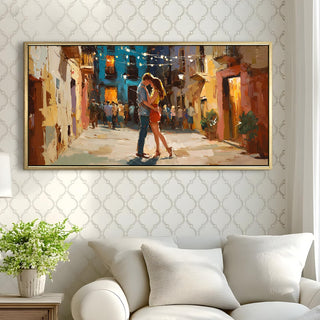 Café de Romance – Dancing in the Midday Light – Romantic Scene Wall Art, HD Canvas Print, Golden Floater Framed, Ready to Hang, (24 In x 48 In) (COWA13)