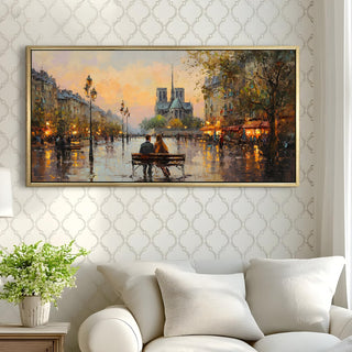 Paris Street Artist at Sunset Wall Art, HD Canvas Print, Golden Floater Framed, Ready to Hang, (24 In x 48 In) (COWA02)