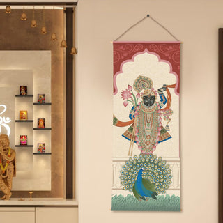 Indian Pichwai Art | Shreenath ji Wall Hanging Tapestry – Decorative Wall Art for Home, Pooja Room, Office & Meditation Room – Size: 24 x 60 Inches. (SPRTPS027)