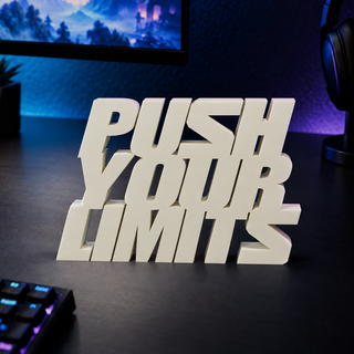 Push Your Limits desk letters on a gaming desk