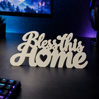 Bless This Home desk letters on a gaming desk
