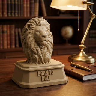 Born to Rule (Lion Head) desk trophy on an executive desk