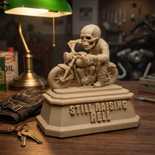 Still Raising Hell (Biker) desk trophy on an executive desk
