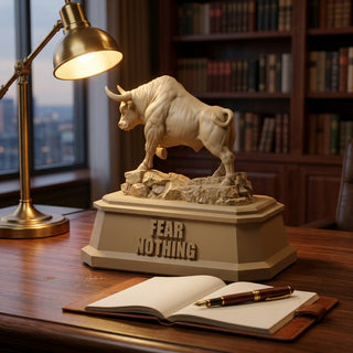 Fear Nothing (Bull) desk trophy on an executive desk