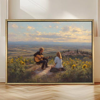 Folk Musicians on Tuscan Hilltop Painting – Golden Framed HD Canvas Print – Ready to Hang – Wall Art for Living Room, Bedroom – Size: 4 Ft x 3 Ft (MUS005)