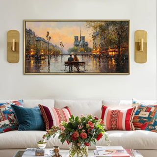 Paris Street Artist at Sunset Wall Art, HD Canvas Print, Golden Floater Framed, Ready to Hang, (24 In x 48 In) (COWA02)