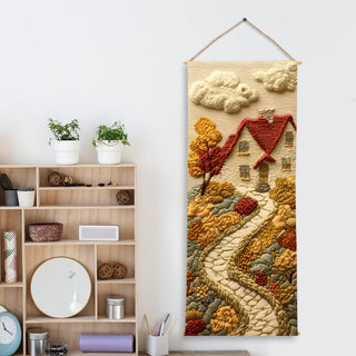Fall House Scenic Tapestry – Rustic Autumn Wall Hanging – Decorative Wall Art for Kids room – Size: 24 x 60 Inches (KIDS01)