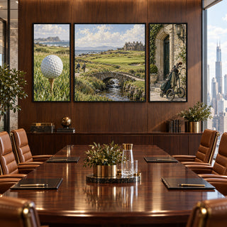 European Coastal Links golf triptych above a polished boardroom table