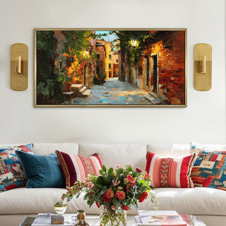 European Street Wall Art, HD Canvas Print, Golden Floater Framed, Ready to Hang, (24 In x 48 In). (EURP-WA-63)