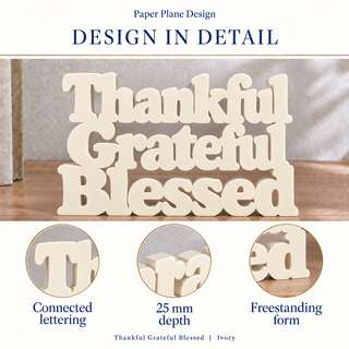 Thankful Grateful Blessed desk letters design in detail