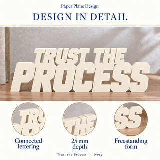 Trust the Process desk letters design in detail