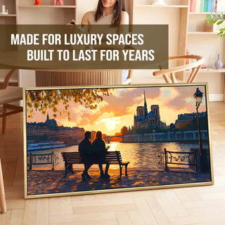 Paris Street Artist at Sunset – Romantic Scene Wall Art, HD Canvas Print, Golden Floater Framed, Ready to Hang, (24 In x 48 In) (COWA05)