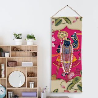 Indian Pichwai Art | Shreenath ji Wall Hanging Tapestry – Decorative Wall Art for Home, Pooja Room, Office & Meditation Room – Size: 24 x 60 Inches. (SPRTPS028)