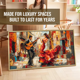 Flamenco Guitar and Dance in Spanish Plaza Wall Art, HD Canvas Print, Golden Floater Framed, Ready to Hang, (4 ft x 2 ft) (MUS007)