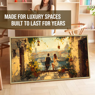 Florence Balcony at Sunset – Romantic Scene Wall Art, HD Canvas Print, Golden Floater Framed, Ready to Hang, (24 In x 48 In) (COWA06)
