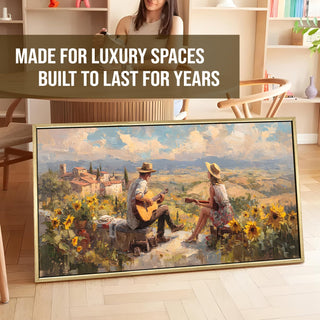 Folk Musicians on Tuscan Hilltop – Romantic Scene Wall Art, HD Canvas Print, Golden Floater Framed, Ready to Hang, (24 In x 48 In) (COWA12)