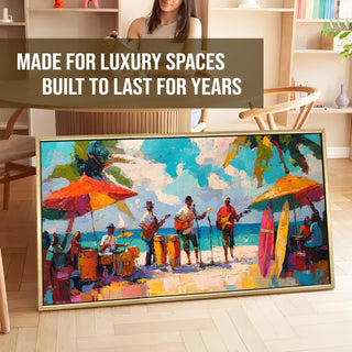 Reggae Band on Caribbean Beach – Large HD Canvas Painting for Wall, Joyful Performance in Layered – Ready to Hang – Size: 4 Ft x 2 Ft (MUS003)