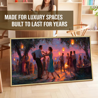 Twilight Dance Under Lanterns – Romantic Scene Wall Art, HD Canvas Print, Golden Floater Framed, Ready to Hang, (24 In x 48 In) (COWA11)