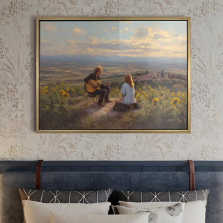 Folk Musicians on Tuscan Hilltop Painting – Golden Framed HD Canvas Print – Ready to Hang – Wall Art for Living Room, Bedroom – Size: 4 Ft x 3 Ft (MUS005)