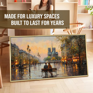 Paris Street Artist at Sunset Wall Art, HD Canvas Print, Golden Floater Framed, Ready to Hang, (24 In x 48 In) (COWA02)