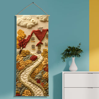 Fall House Scenic Tapestry – Rustic Autumn Wall Hanging – Decorative Wall Art for Kids room – Size: 24 x 60 Inches (KIDS01)