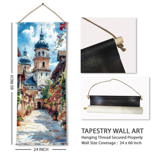 Travel Wall Hanging Tapestry. Thick fabric, Ready to Hang Wall Décor. Size 24 In x 60 In. (TRVLTPS005)