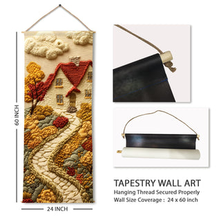 Fall House Scenic Tapestry – Rustic Autumn Wall Hanging – Decorative Wall Art for Kids room – Size: 24 x 60 Inches (KIDS01)