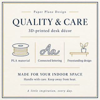 Desk letters quality and care card