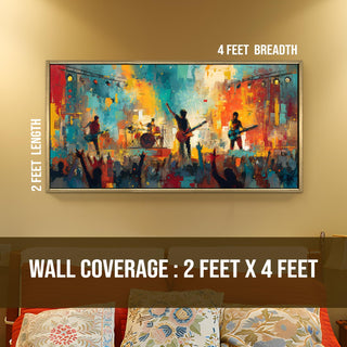 Outdoor Rock Concert with Fireworks – Large HD Canvas Painting for Wall, Joyful Performance in Layered – Ready to Hang – Size: 4 Ft x 2 Ft (MUS004)