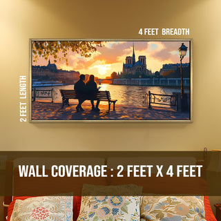 Paris Street Artist at Sunset – Romantic Scene Wall Art, HD Canvas Print, Golden Floater Framed, Ready to Hang, (24 In x 48 In) (COWA05)