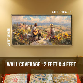 Folk Musicians on Tuscan Hilltop – Romantic Scene Wall Art, HD Canvas Print, Golden Floater Framed, Ready to Hang, (24 In x 48 In) (COWA12)