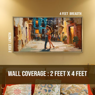 Café de Romance – Dancing in the Midday Light – Romantic Scene Wall Art, HD Canvas Print, Golden Floater Framed, Ready to Hang, (24 In x 48 In) (COWA13)