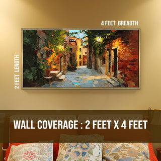 European Street Wall Art, HD Canvas Print, Golden Floater Framed, Ready to Hang, (24 In x 48 In). (EURP-WA-63)