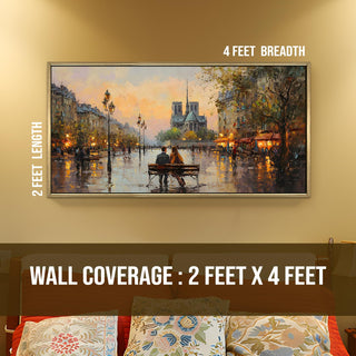 Paris Street Artist at Sunset Wall Art, HD Canvas Print, Golden Floater Framed, Ready to Hang, (24 In x 48 In) (COWA02)