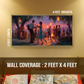 Twilight Dance Under Lanterns – Romantic Scene Wall Art, HD Canvas Print, Golden Floater Framed, Ready to Hang, (24 In x 48 In) (COWA11)