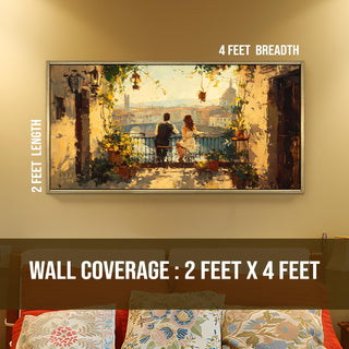 Florence Balcony at Sunset – Romantic Scene Wall Art, HD Canvas Print, Golden Floater Framed, Ready to Hang, (24 In x 48 In) (COWA06)