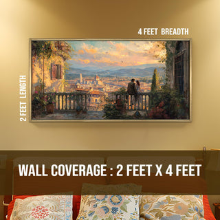 Florence Balcony at Sunset – Romantic Scene Wall Art, HD Canvas Print, Golden Floater Framed, Ready to Hang, (24 In x 48 In) (COWA07)