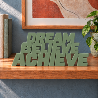 Dream Believe Achieve desk letters in Army Green